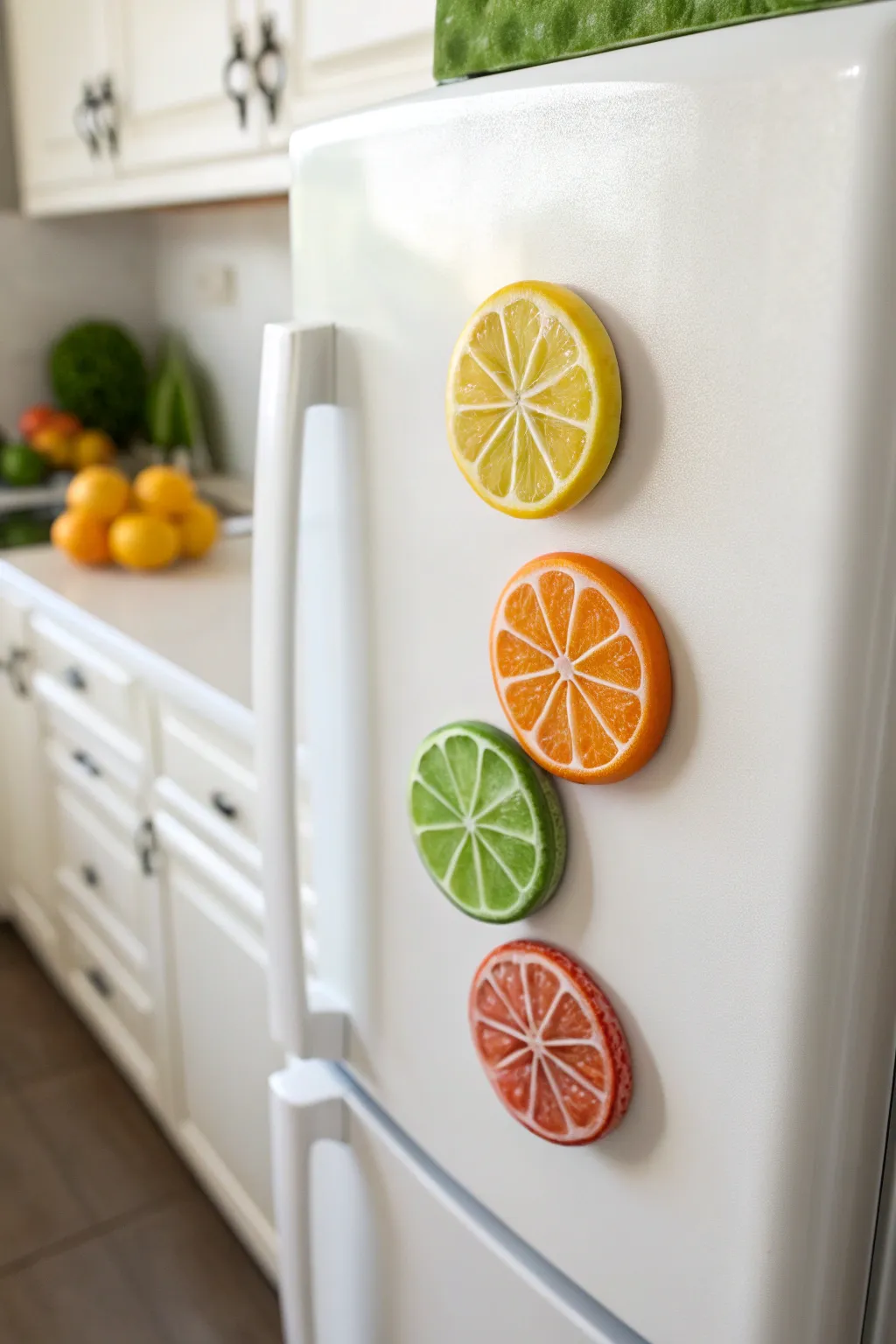 Bright citrus slice air-clay magnets add a fresh, minimalist pop to your fridge today.