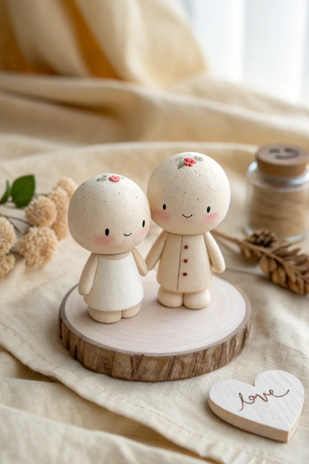 Adorable chibi air dry clay couple holding hands, a simple romantic DIY keepsake for two