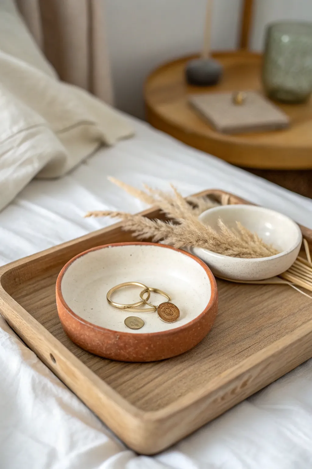 Cozy date night idea: matching air dry clay trinket dishes to keep rings and coins together