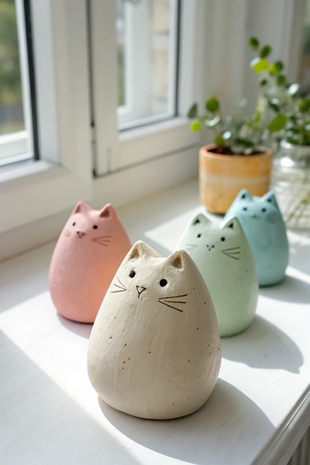 Chunky pastel clay cats kids can make easily, styled in a calm minimalist Scandinavian look