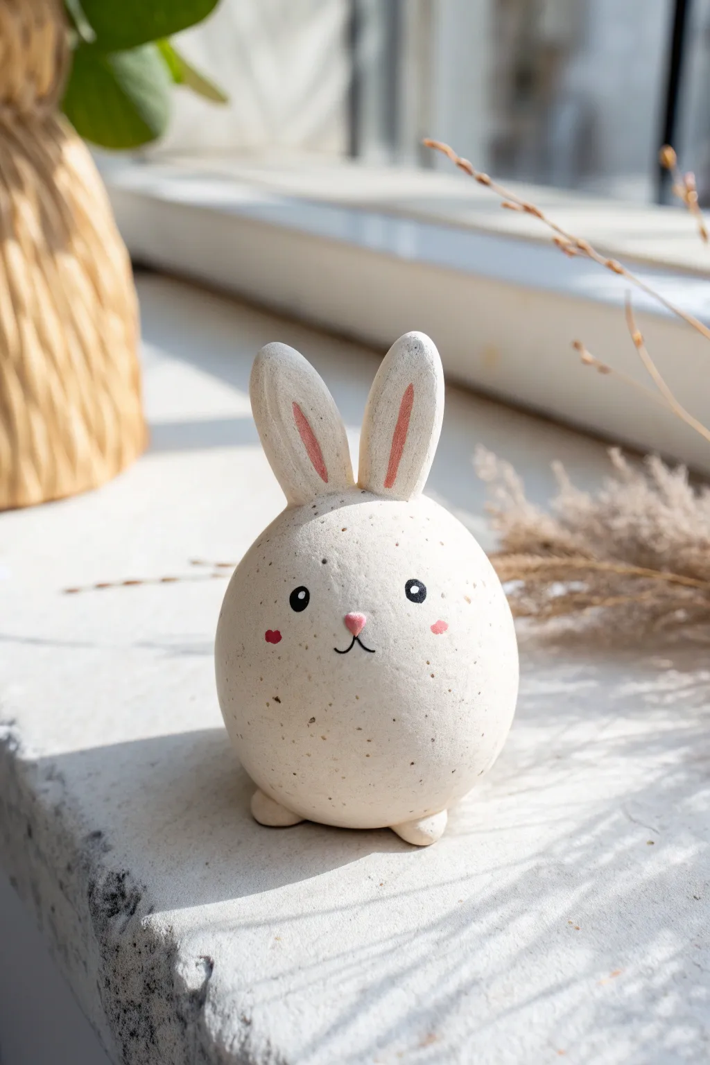 Tiny chubby bunny air-dry clay figurine in soft pastels, minimalist and beautifully handmade