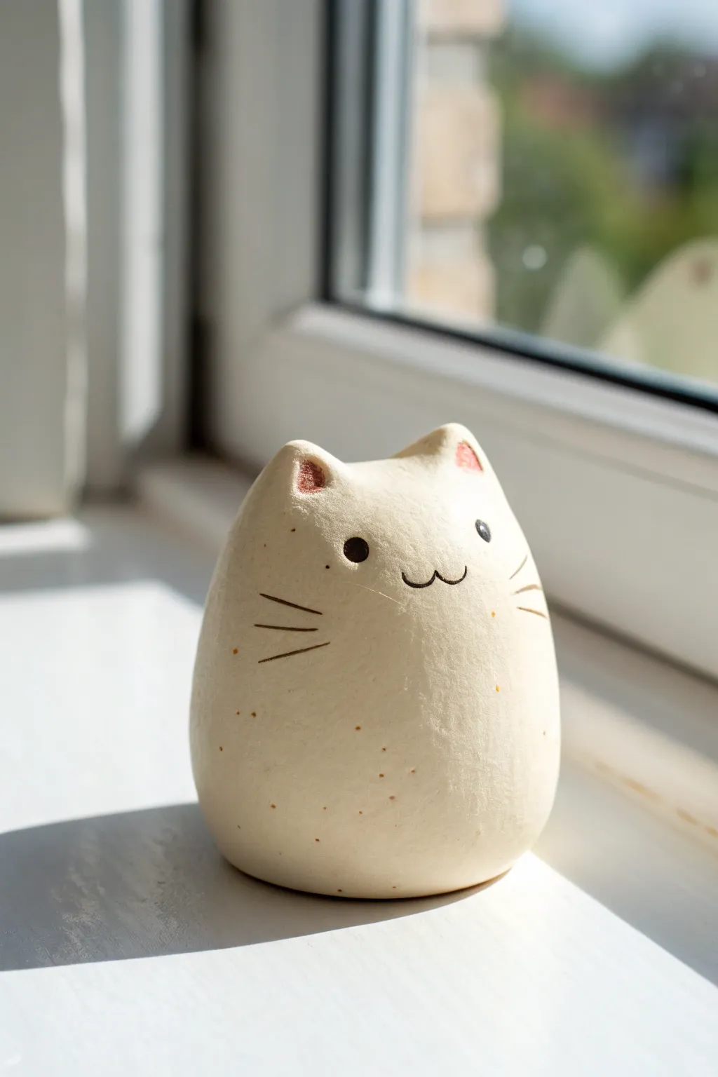 Creamy pastel blob cat with tiny face, minimal and handmade, perfect for cute clay Pinterest ideas