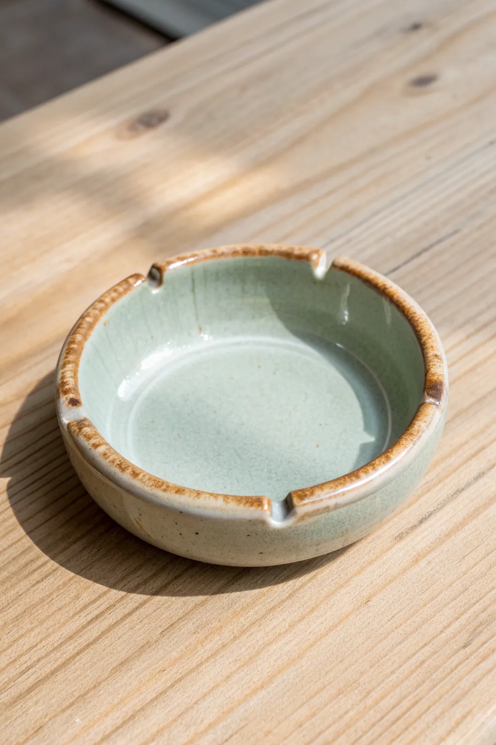 Classic pinch-pot clay ash tray with three notches, glossy glaze, and clean minimal styling.