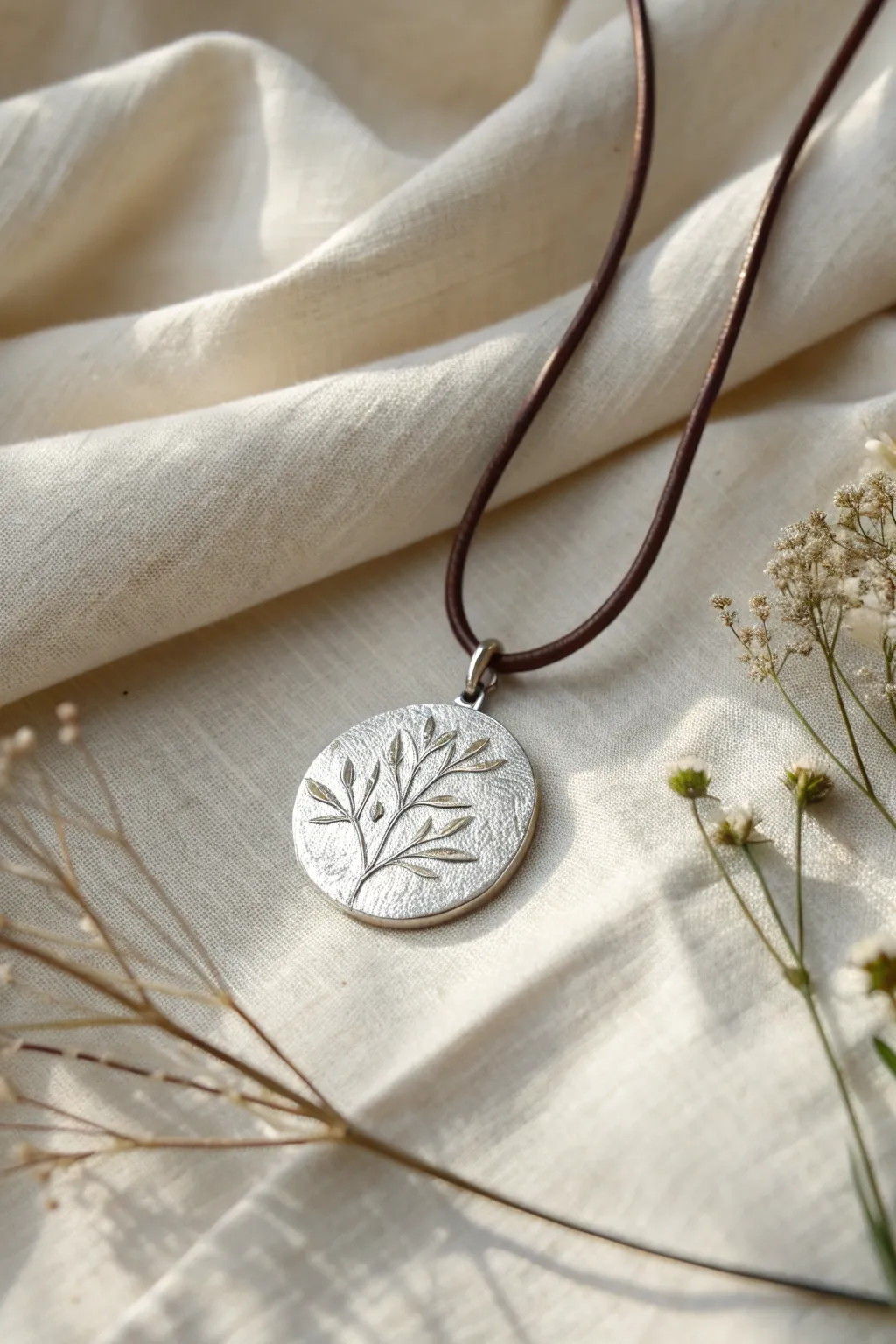 Textured silver clay round medallion pendant, simple and elegant beginner friendly jewelry idea
