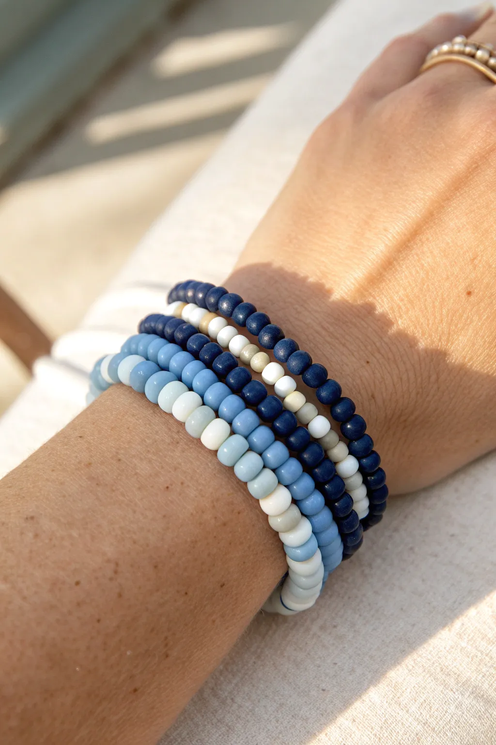 Classic blue haven ombré stack from navy to sky, minimalist and handmade for everyday calm.