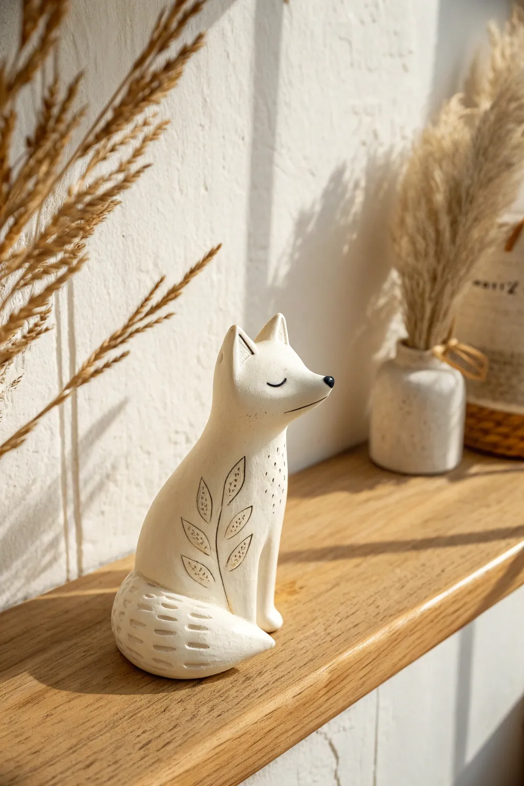 Pocket-size ceramic fox figurine with simple lines and satin glaze, big personality on a shelf
