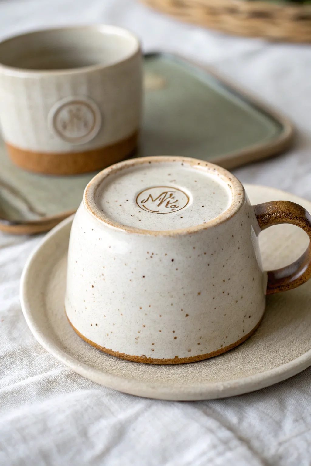 Clean makers mark stamped in the foot ring, minimalist and perfect for your pottery signature.