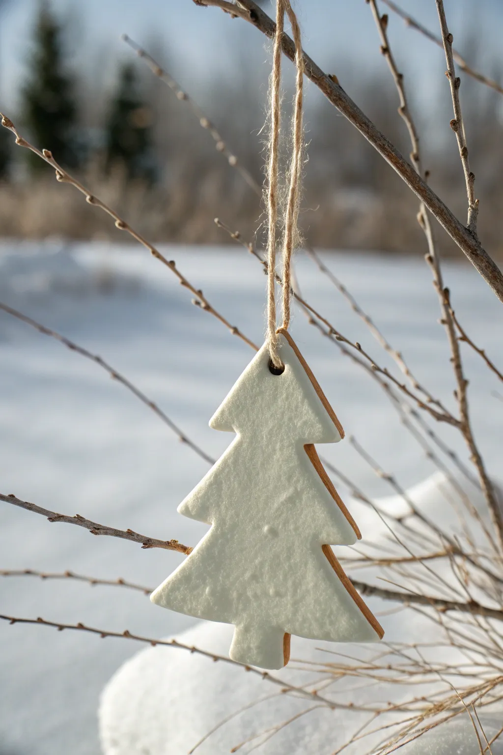 Minimal air dry clay tree ornament with neutral ribbon, a simple classic for cozy Christmas decor