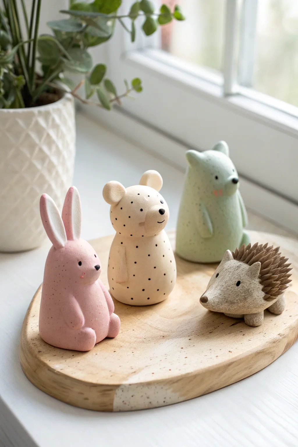 Palm-sized pastel animal trio that makes an easy, adorable clay art project for beginners.