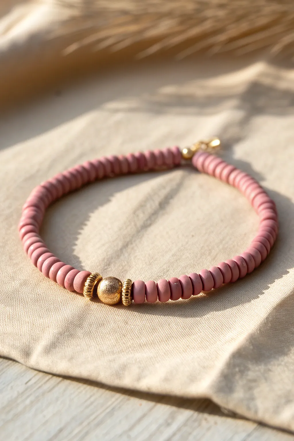 Minimal solid-color heishi bracelet with one tiny spacer bead for an effortless classic look.