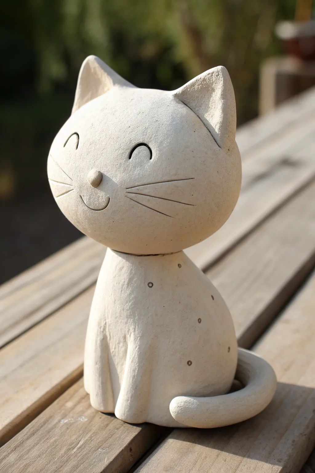 Minimal handmade clay cat bobblehead with an oversized head and sweet, simple details