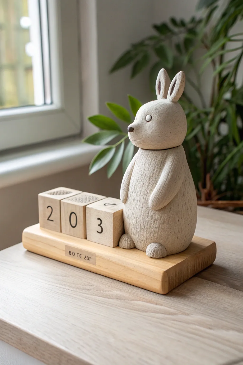 Classic animal hug perpetual calendar in soft clay tones, minimalist and cozy for any desk.