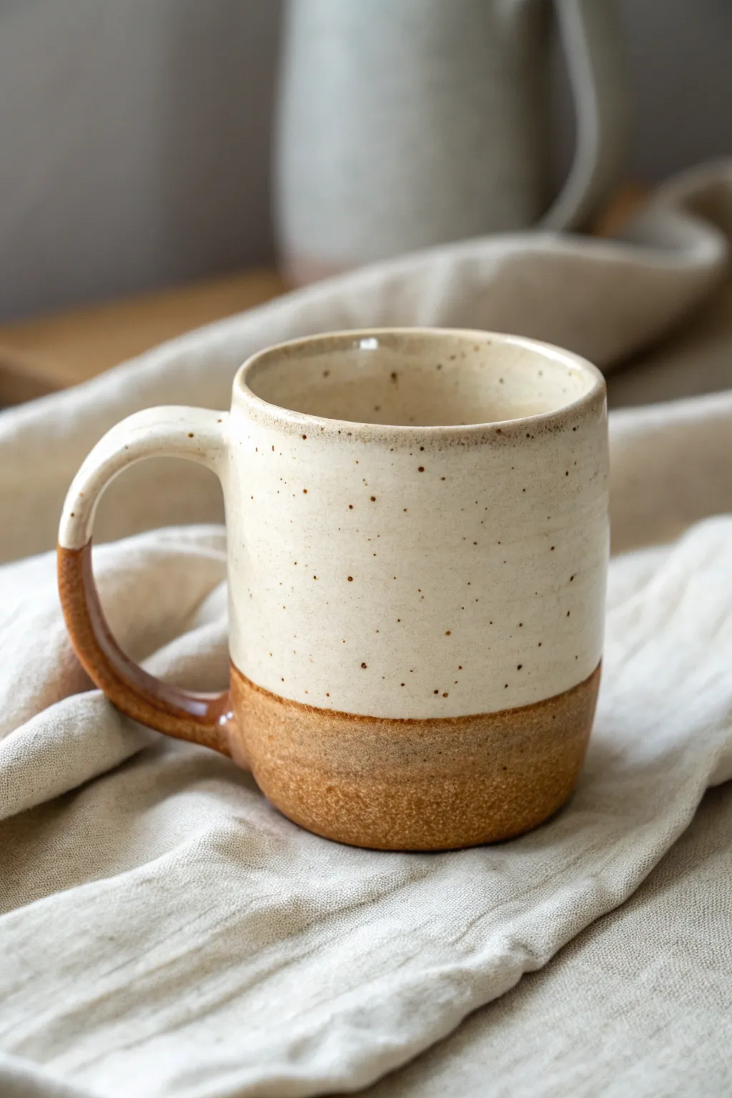 Classic two-tone mug with satin glaze and a raw clay base for a warm, minimalist coffee moment.