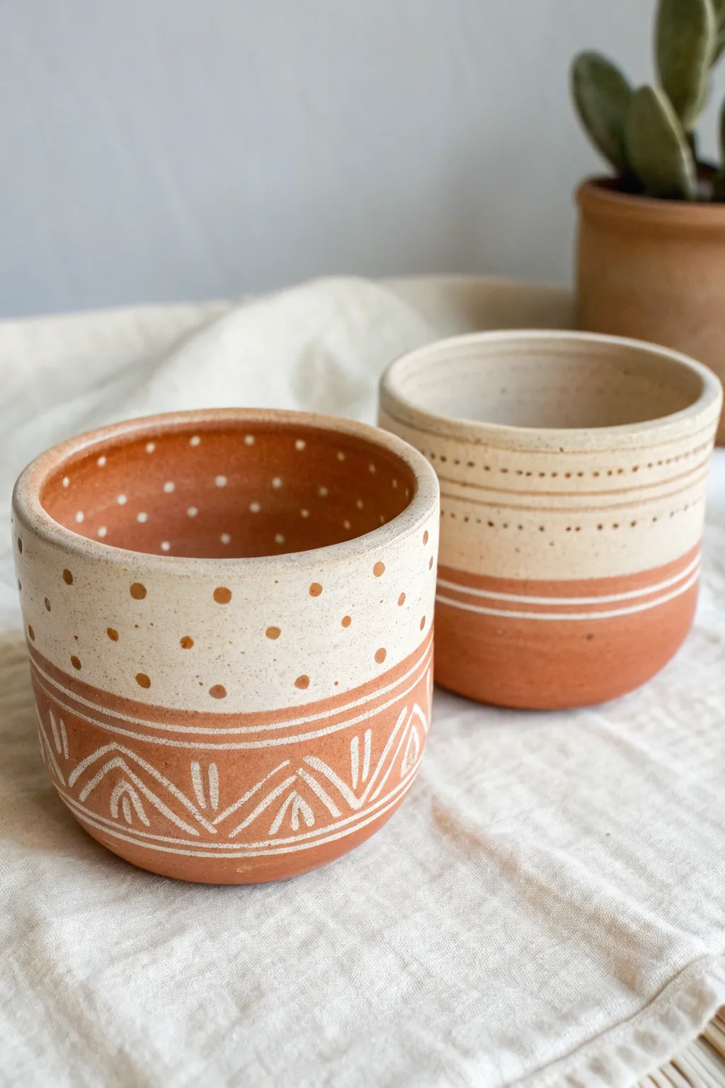 Matching pinch pots in soft earthy tones, a simple cozy clay date idea for two at home.
