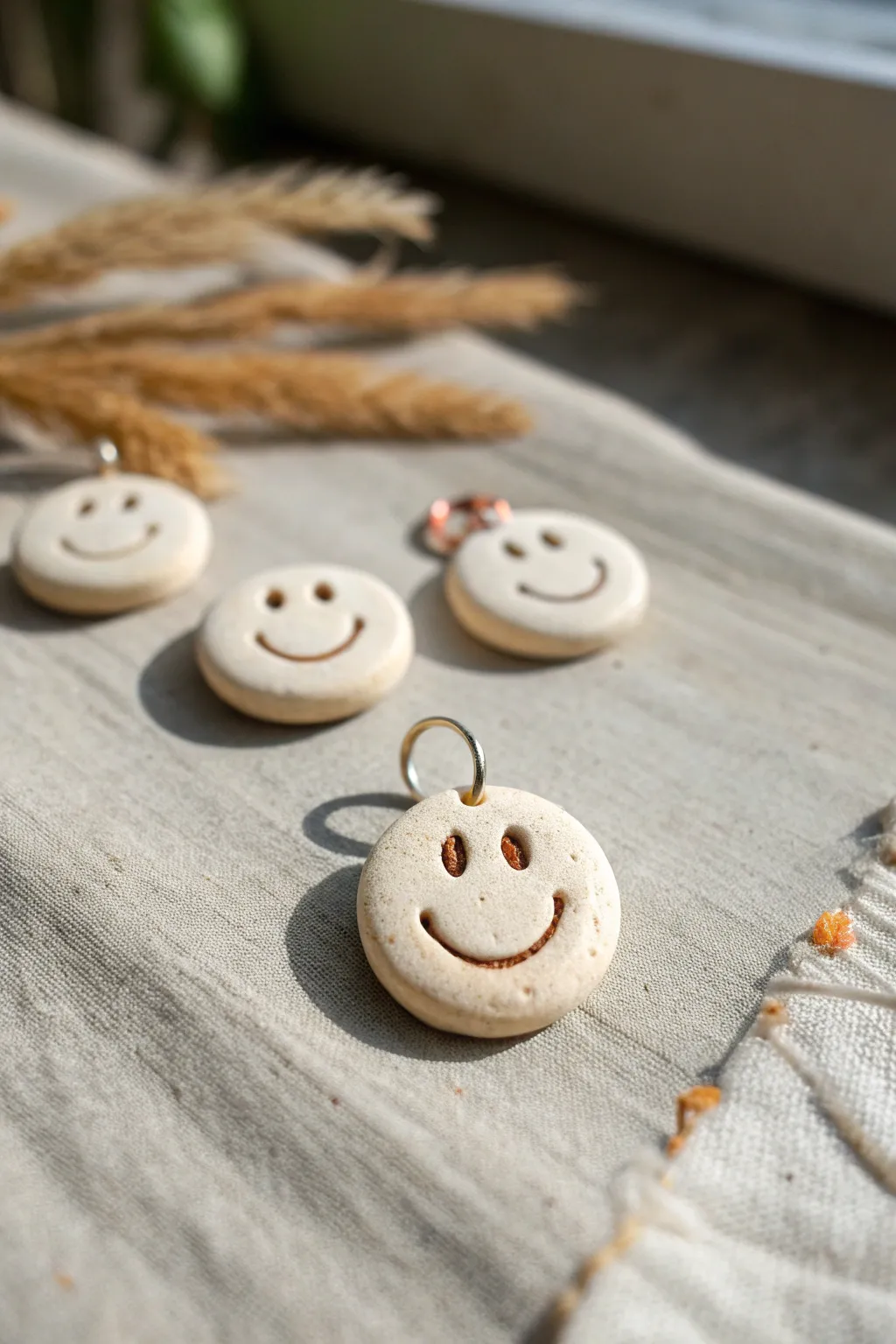 Classic smiley clay charm with a clean minimalist face, perfect for sweet handmade jewelry.