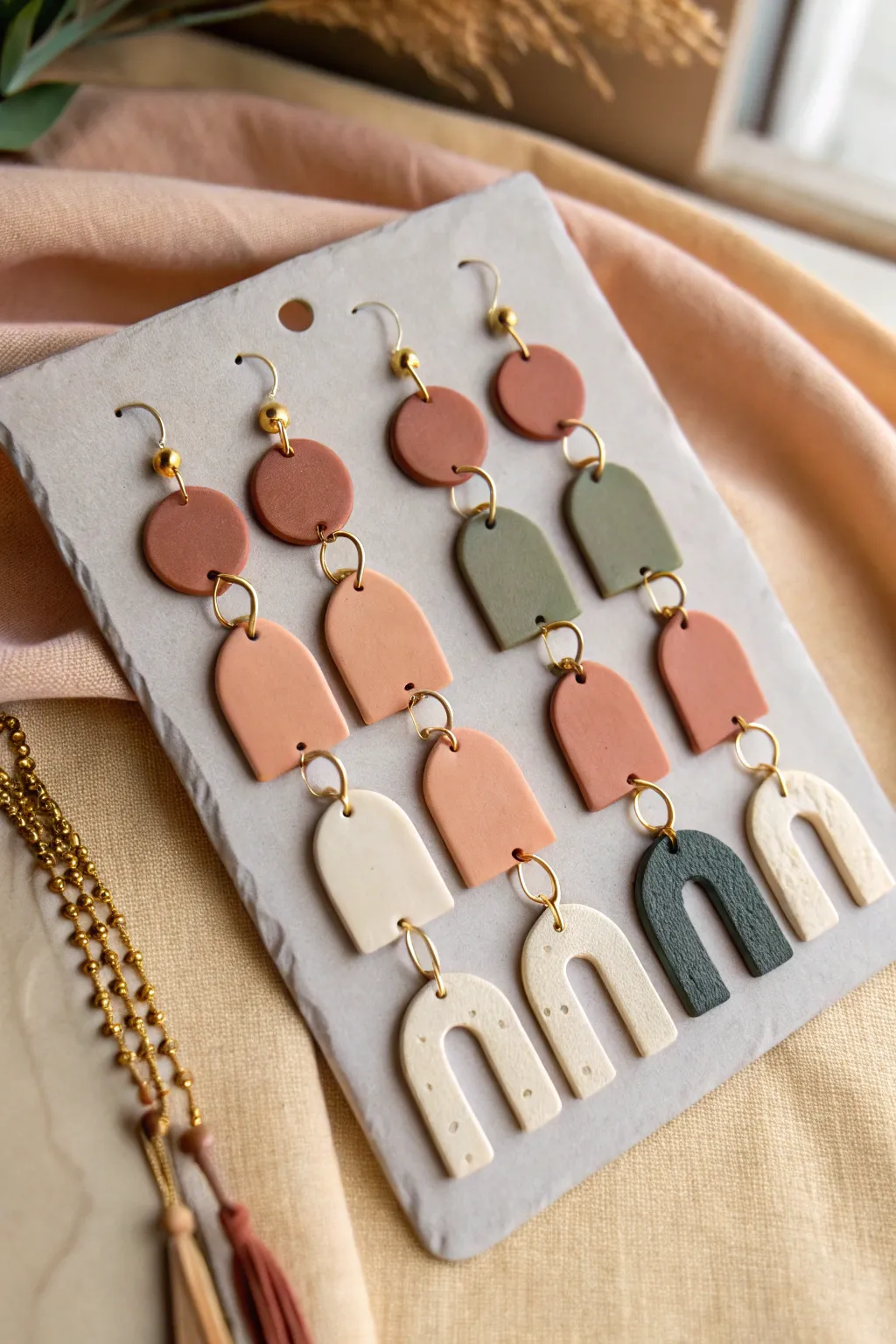 Trendy polymer clay earrings in earthy tones, a minimalist handmade lineup perfect for selling