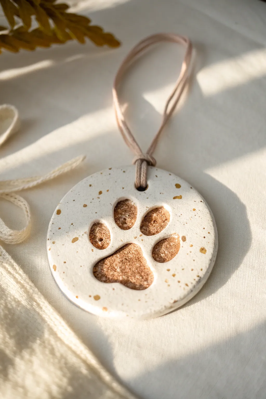 Matte clay paw ornament with rose-gold metallic paw pads for a chic minimalist finish