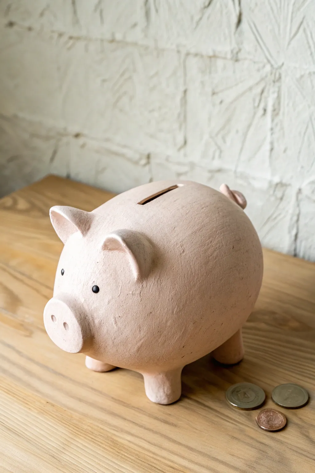 Classic round-belly piggy bank in soft pastel clay, minimalist charm with handmade warmth.