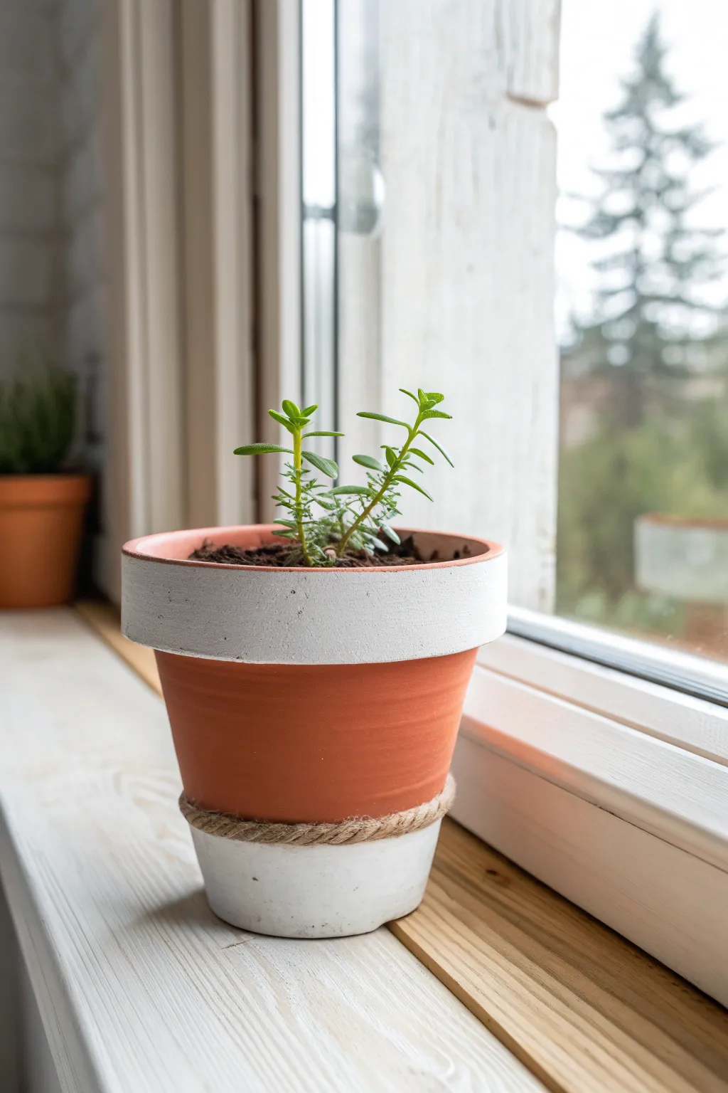 Classic solid color clay pot with clean terracotta rim for a modern minimalist windowsill.