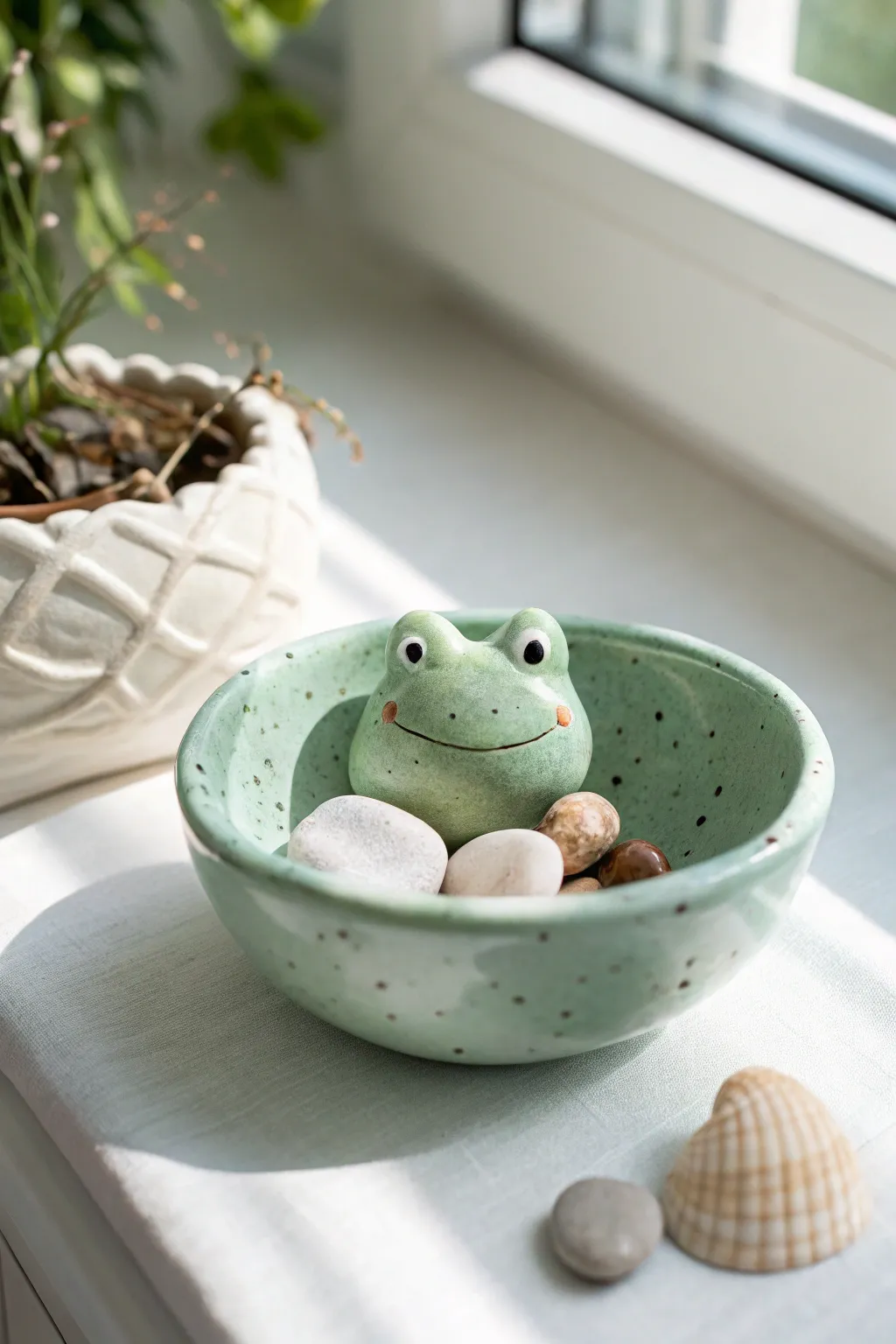 Adorable pinch pot critter bowl for kids, a simple frog design perfect for tiny treasures.