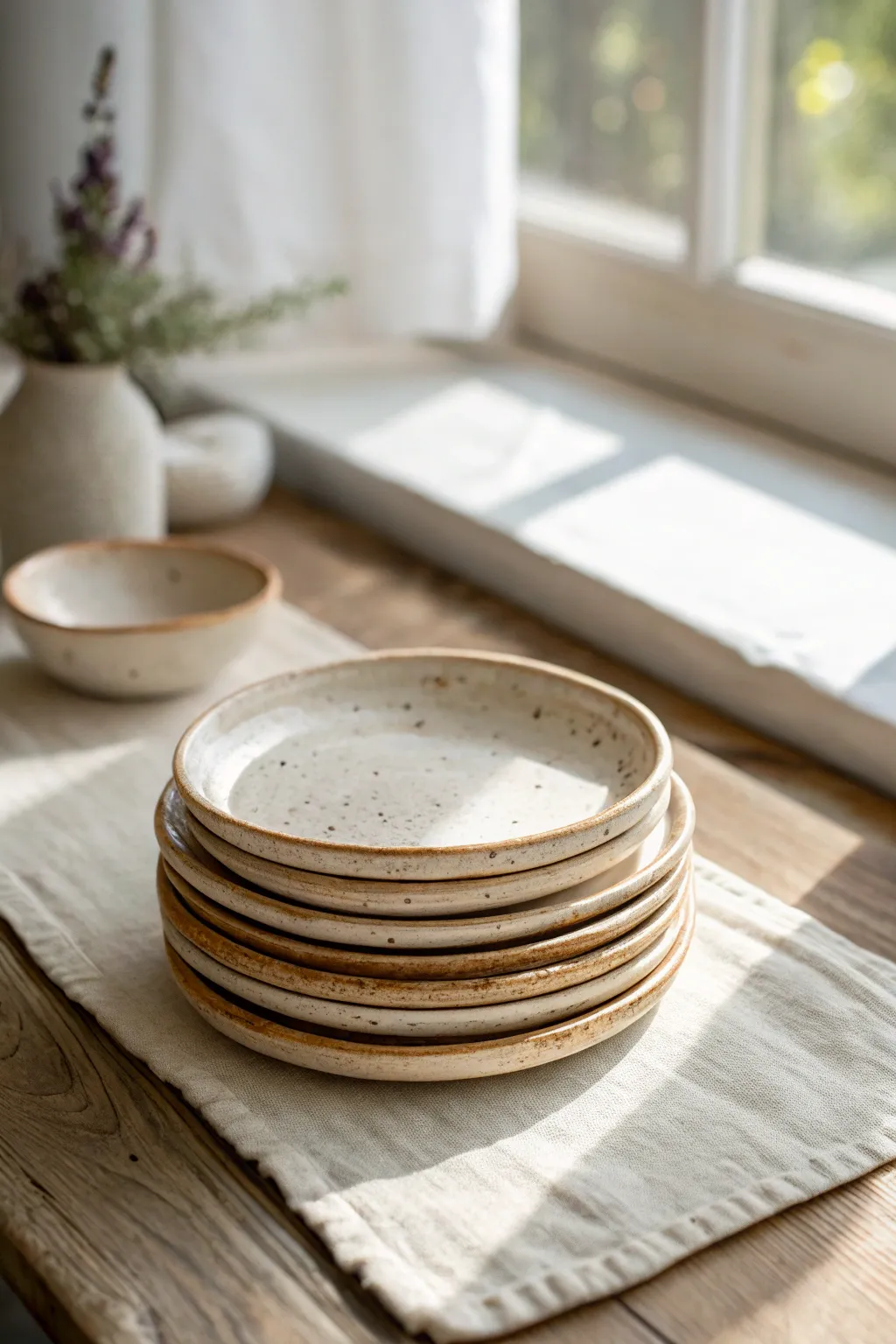 Easy organic-edge slab plates with satin glaze, simple, wavy rims, beautifully handmade.