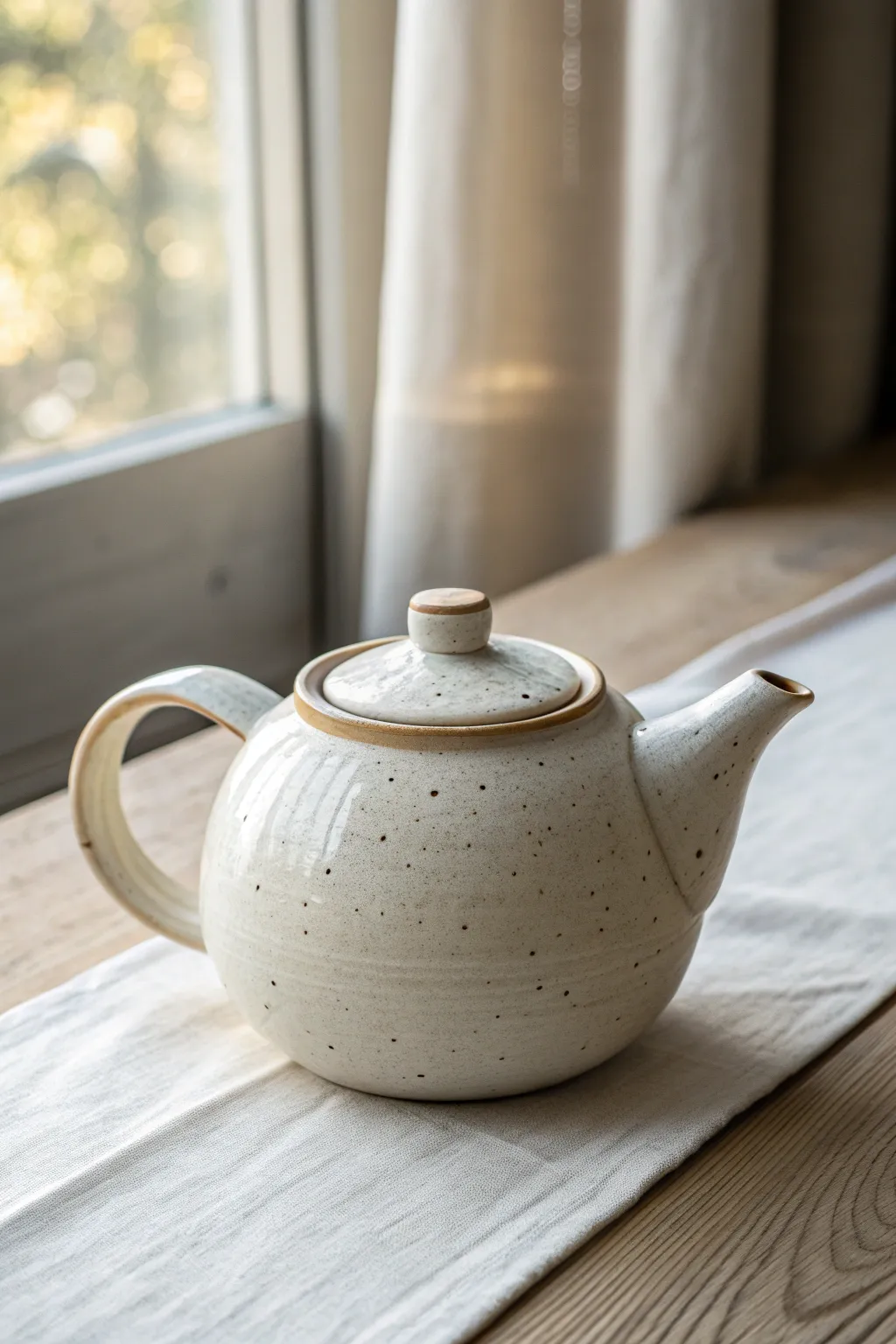 Classic round clay teapot in satin white glaze, minimalist and cozy for your next tea ritual.