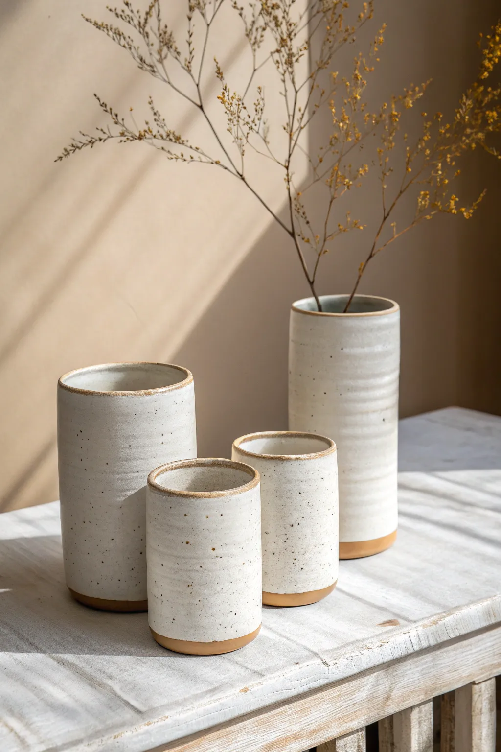 Three clean wheel-thrown cylinders in three heights, the perfect base forms for mugs, vases, and jars.