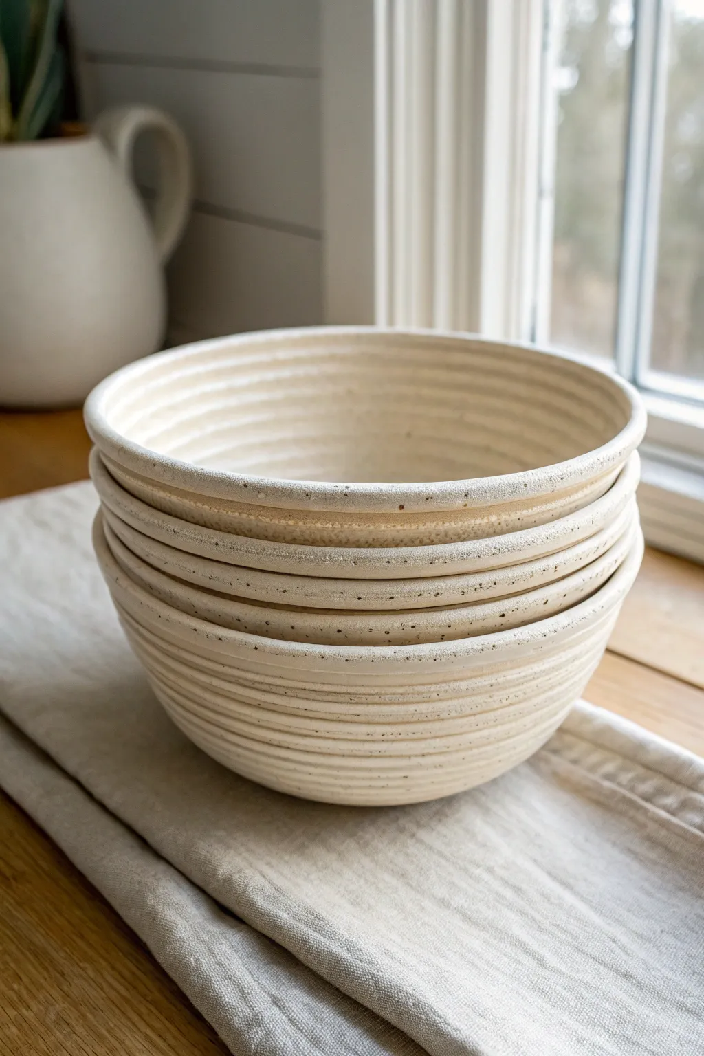 Classic ribbed coil bowl with clean neutral finish, highlighting the beauty of handbuilt texture