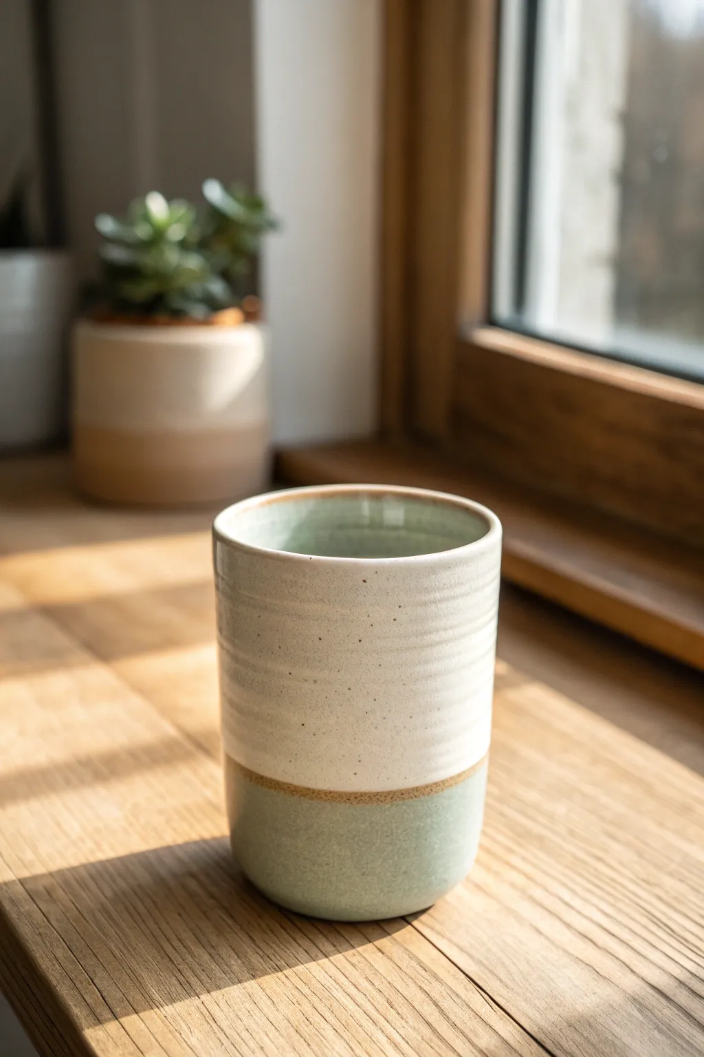 Classic two-dip tumbler with crisp layered glazes and a dark seam line for easy wow-factor.