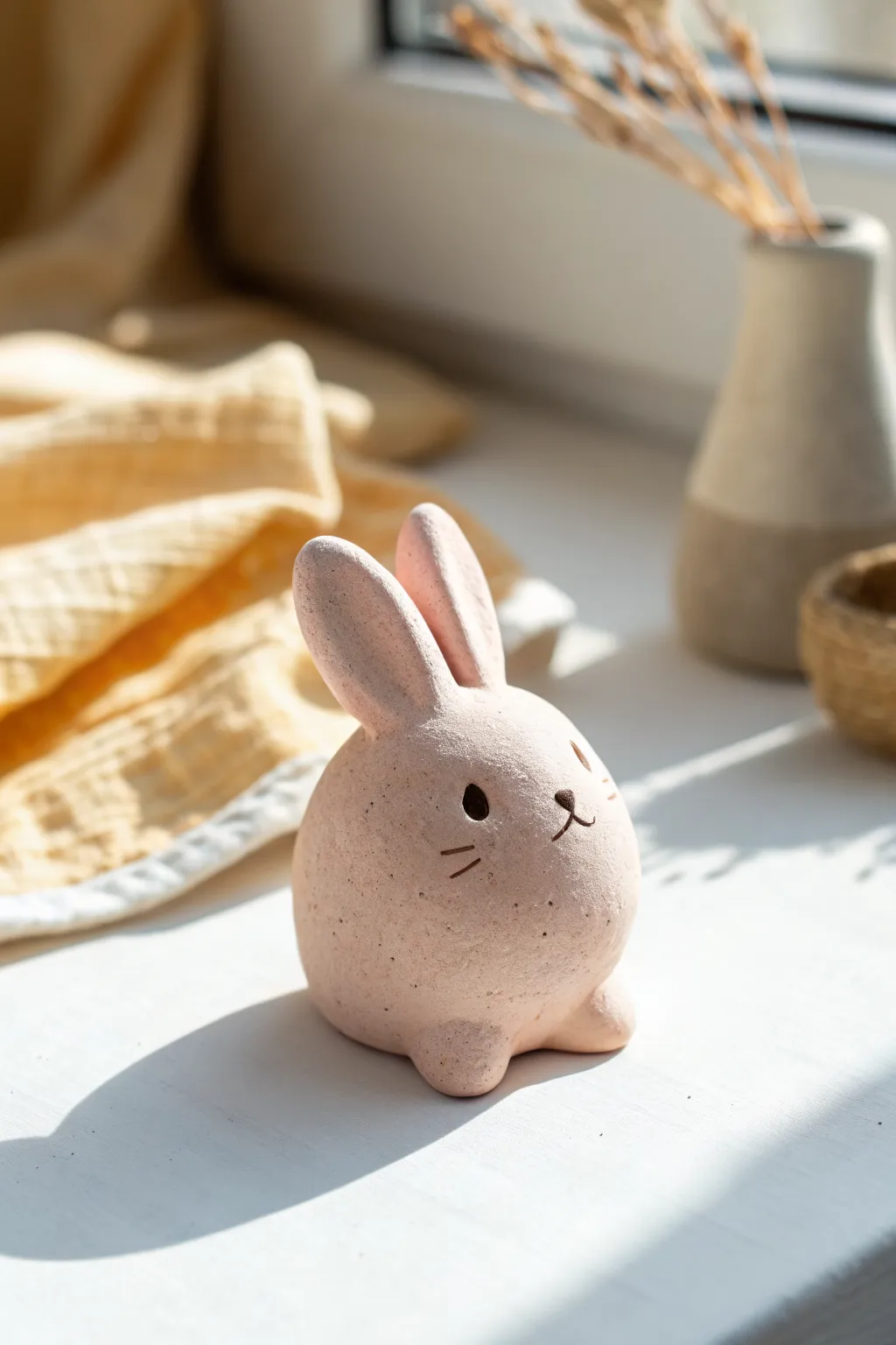 Chubby pastel clay bunny mini with dot eyes, the sweetest beginner-friendly air dry idea.
