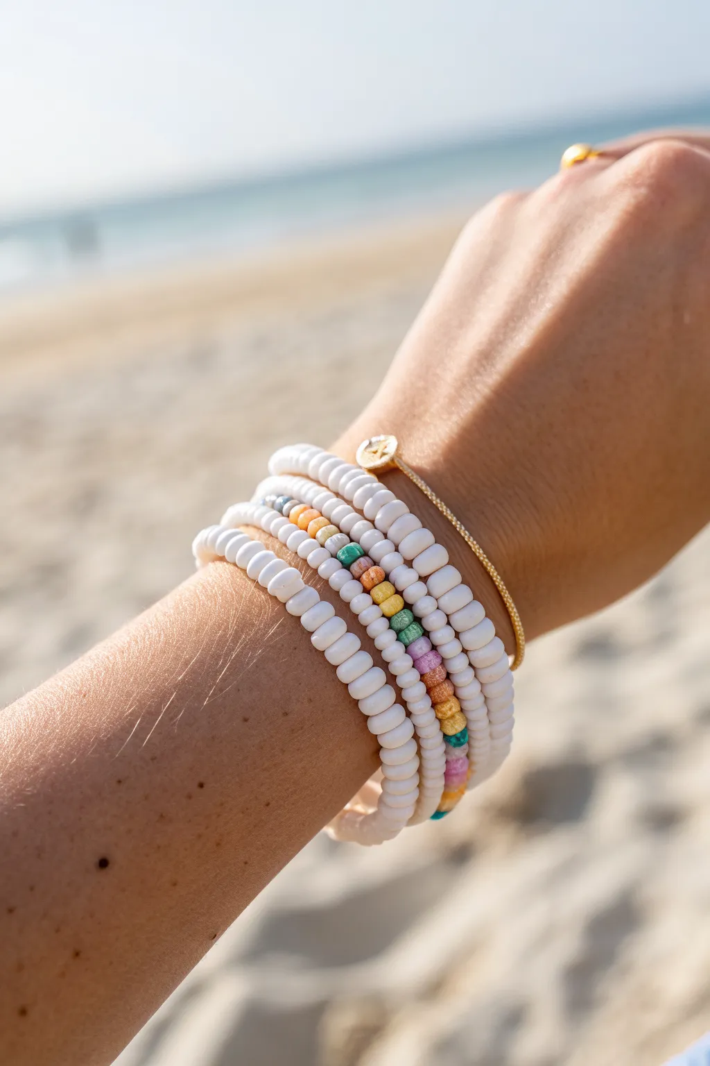 Classic rainbow heishi stack for summer, bright and minimal with a handmade boho touch