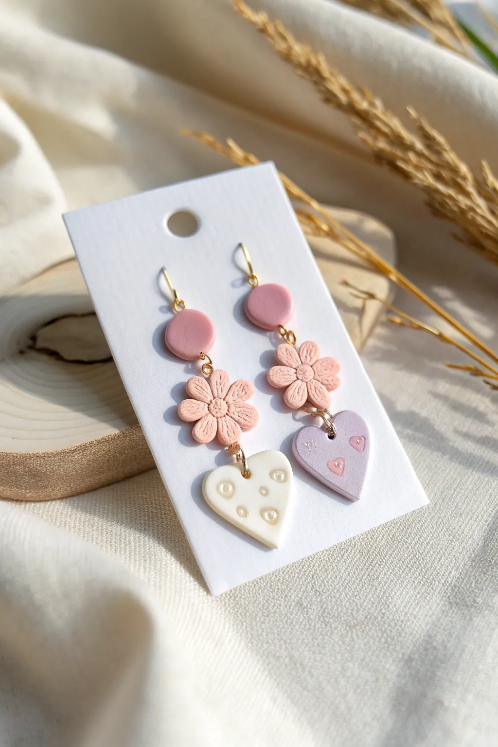 Sweet pastel polymer clay earrings in simple shapes, minimalist boho style for easy DIY inspiration.