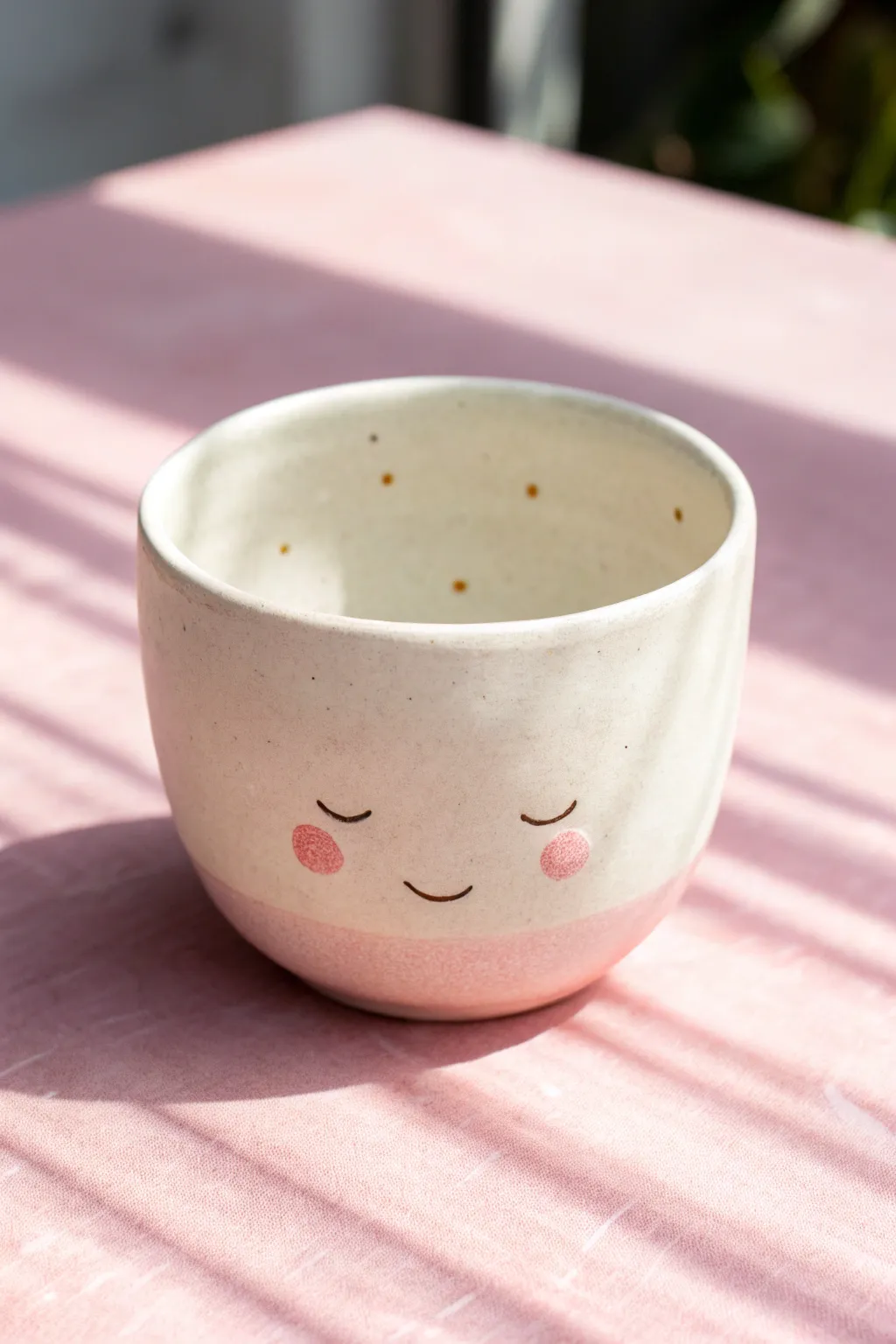 Sweet minimalist smiley cup with blush cheeks, creamy glaze, perfect for cozy tea moments.