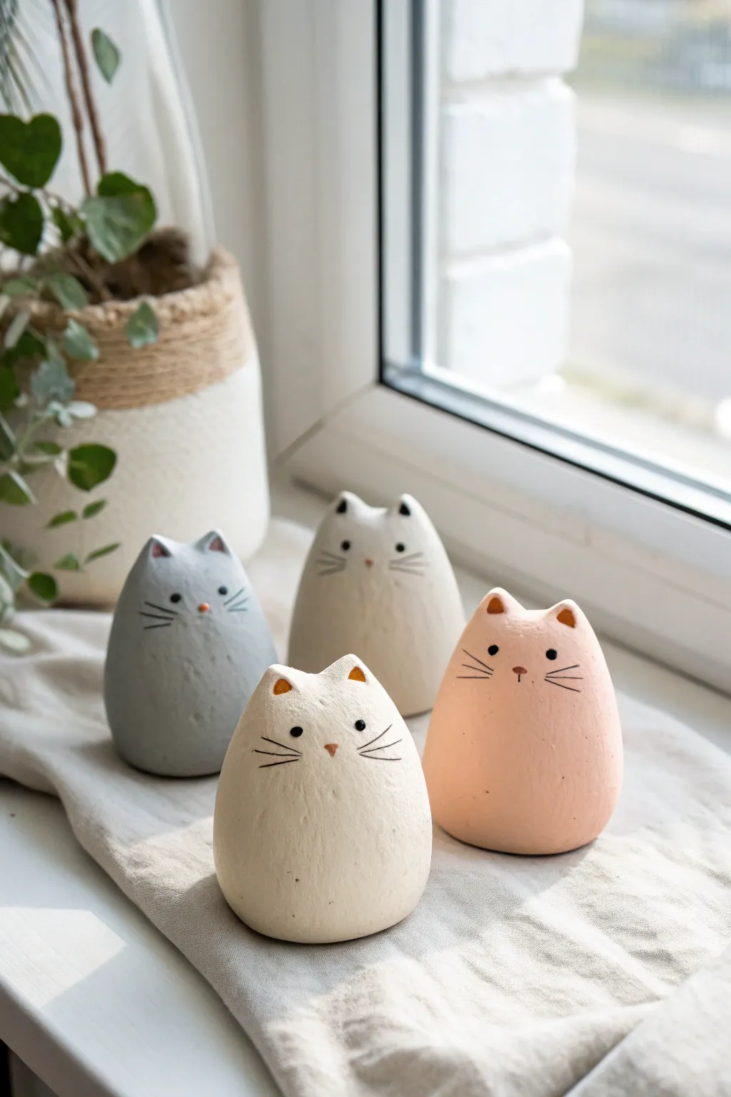 Chubby kitty minis in soft pastels—simple, sweet clay cats for your next cozy craft session.