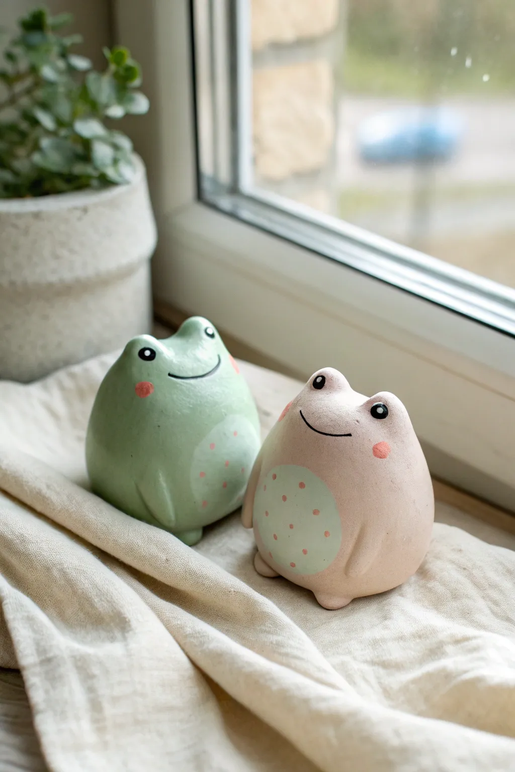 Soft pastel blob animal duo, the sweetest matching clay date idea for two beginner potters.