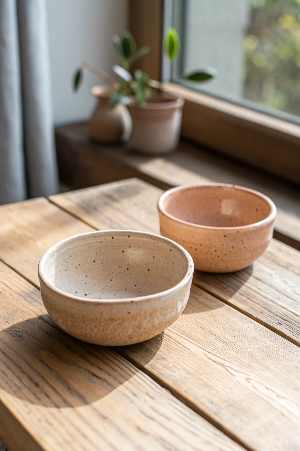 A sweet matching set of pinch-pot trinket bowls in soft earthy tones for easy date-night clay.