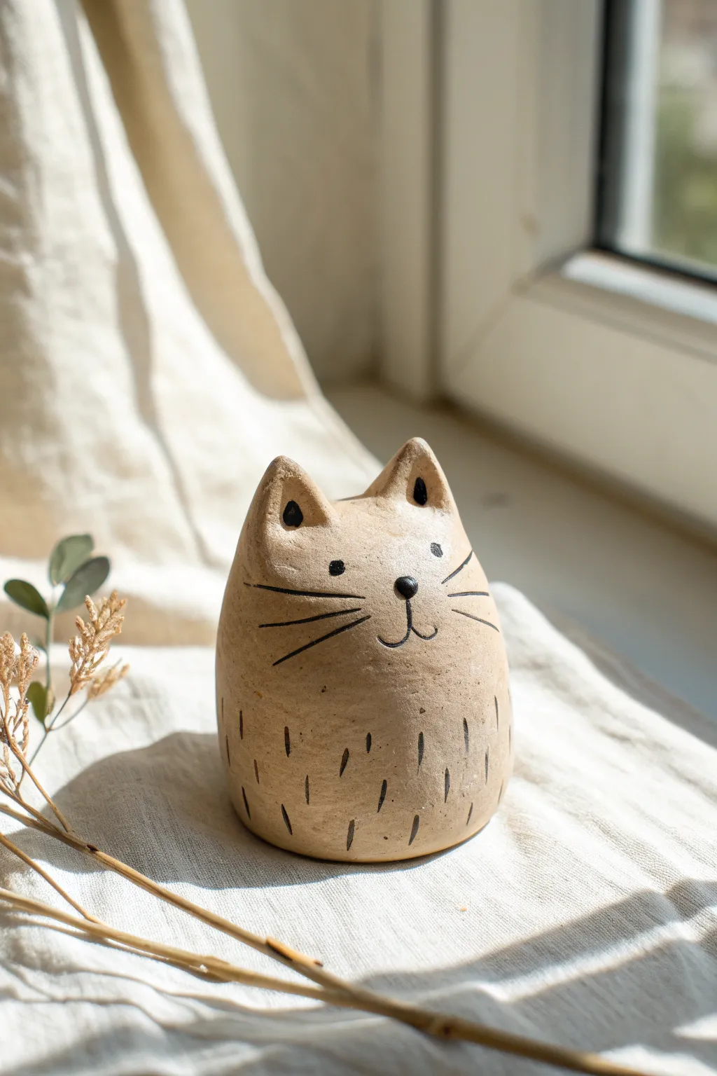 Classic pinch pot kitty, simple and sweet, a kid friendly clay project with cozy Nordic charm