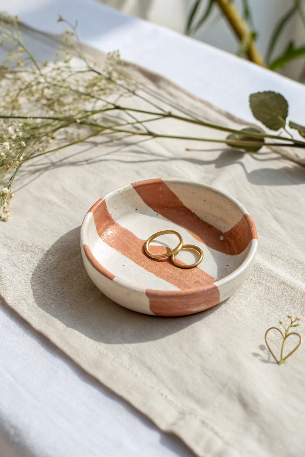 Classic striped air dry clay trinket dish, simple to make and perfect for rings