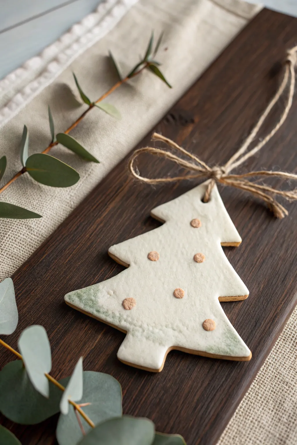 Simple cookie-cutter clay ornaments in soft holiday tones, perfect for minimalist trees.