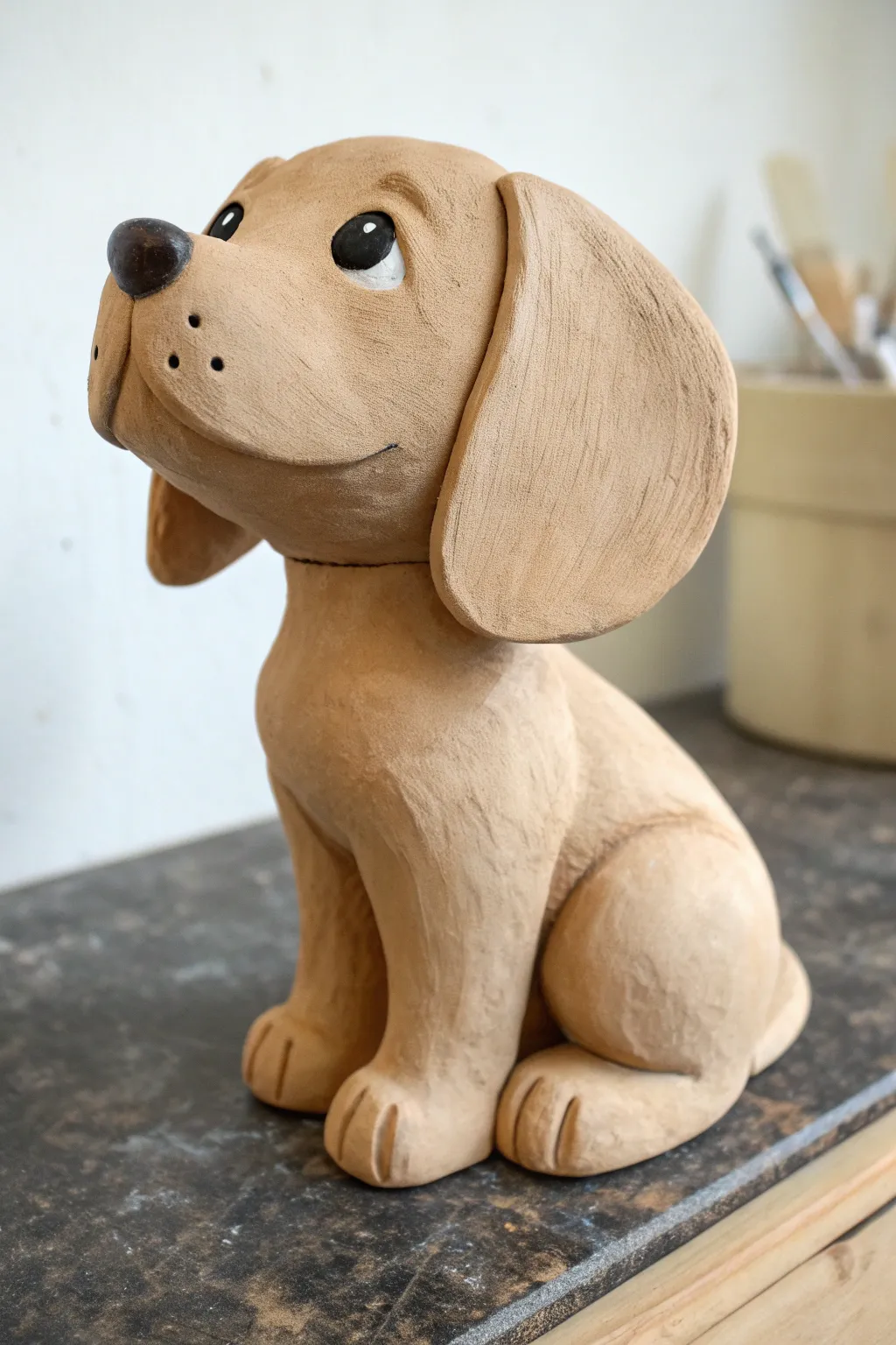 Classic puppy clay bobblehead with an oversized wobbly head and sweet minimalist charm.