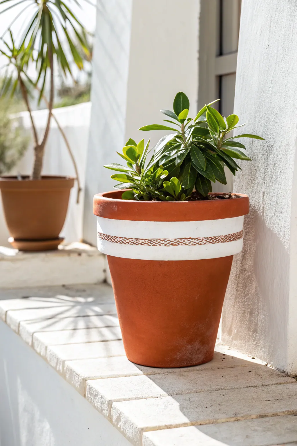 Classic painted terracotta planter in bold color, minimal styling, perfect easy DIY clay pot idea.