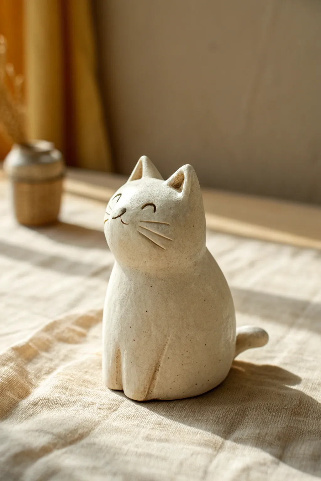 Beginner-friendly pinch pot mini cat with a smooth matte finish in cozy minimalist styling