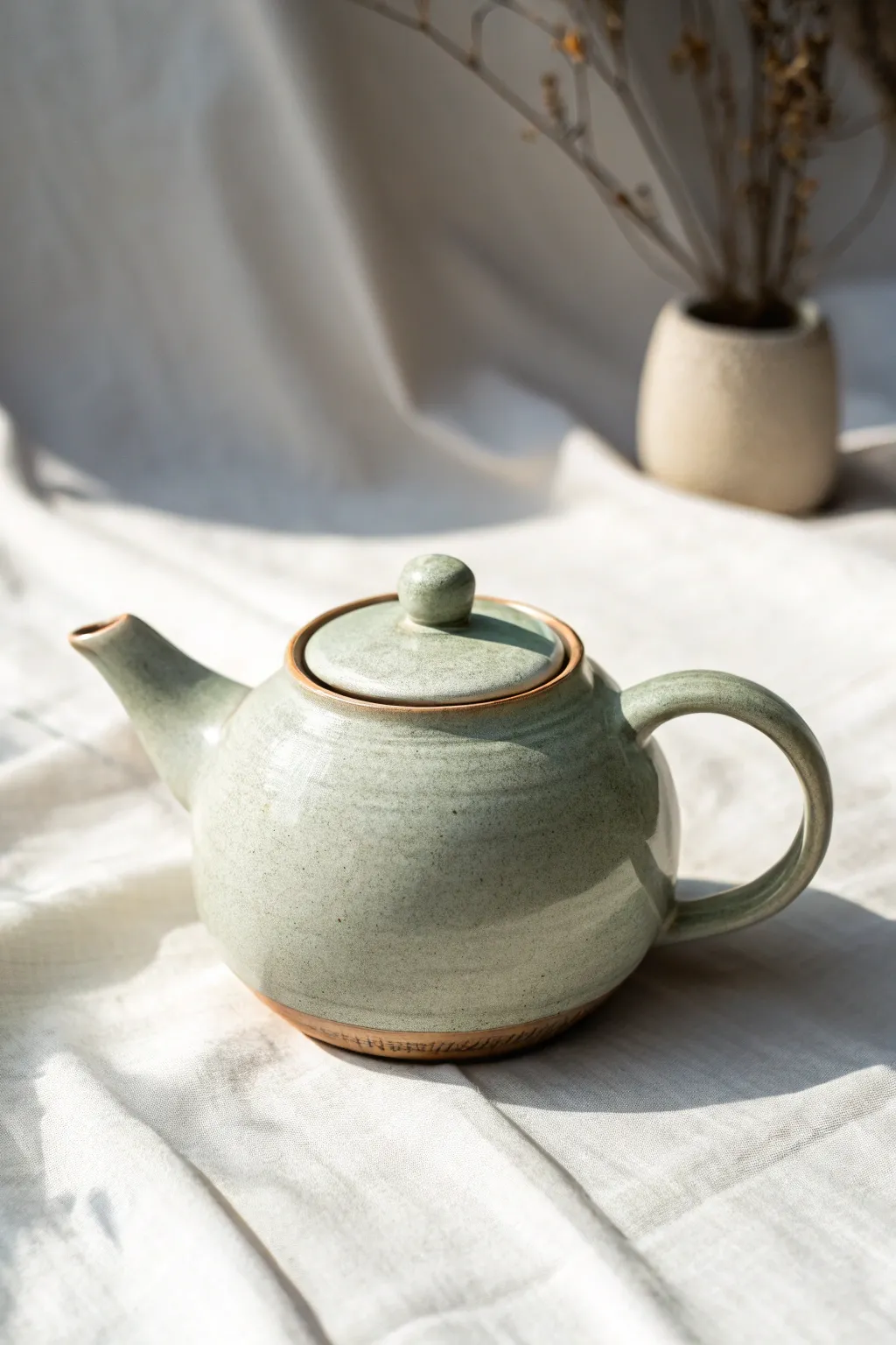 Classic round belly teapot with a soft matte glaze, simple shape, and cozy minimalist charm.