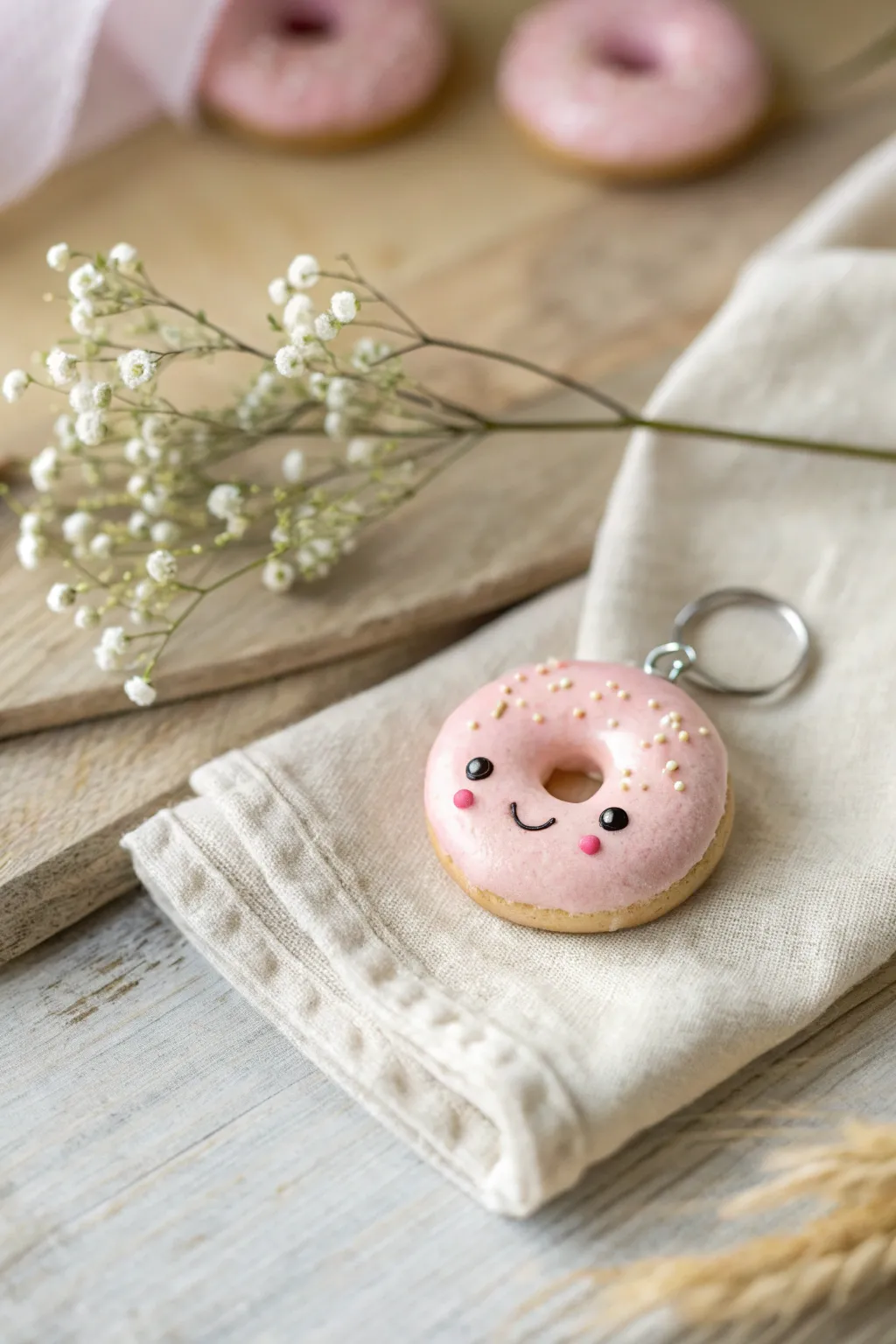 Smiling pastel donut charm, a beginner friendly polymer clay idea with simple kawaii details