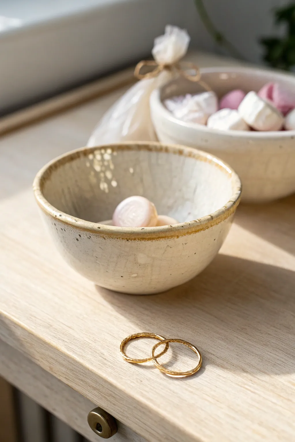 A cozy pinch pot bowl with subtle finger texture, perfect for rings or a few sweet treats