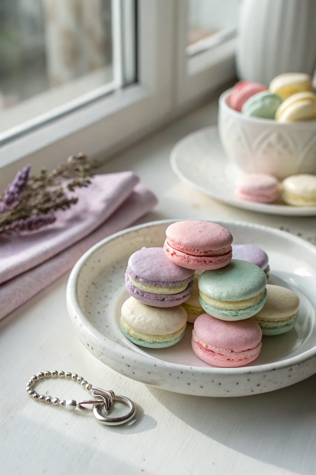 Pastel foam clay macaron and cookie charms, styled simply for sweet minimalist DIY inspiration
