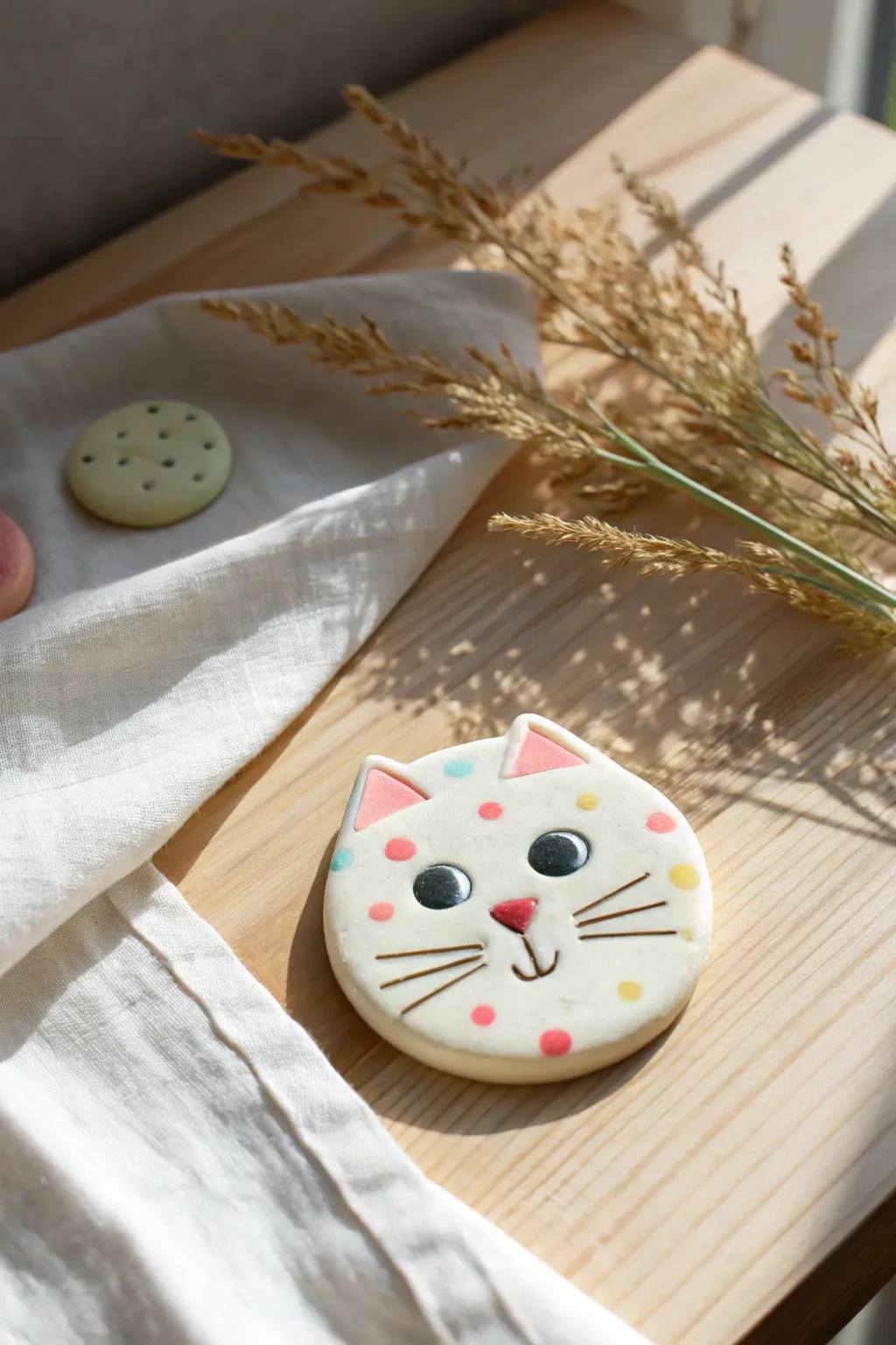 Sweet foam clay animal face coins for kids, simple shapes in bright Scandinavian boho styling.