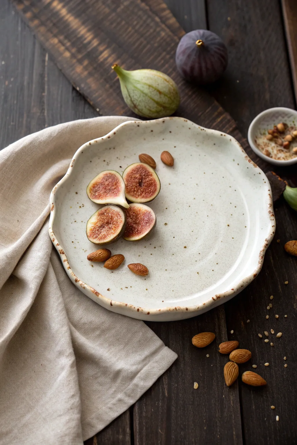 Wavy-edge slab plate with a soft texture and simple snack styling, handmade and beautifully imperfect