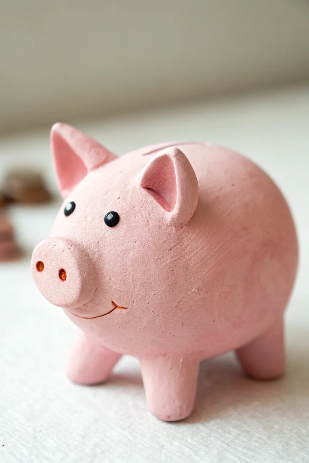 Sweet blush air dry clay pig with a round body, minimalist and beginner friendly decor.