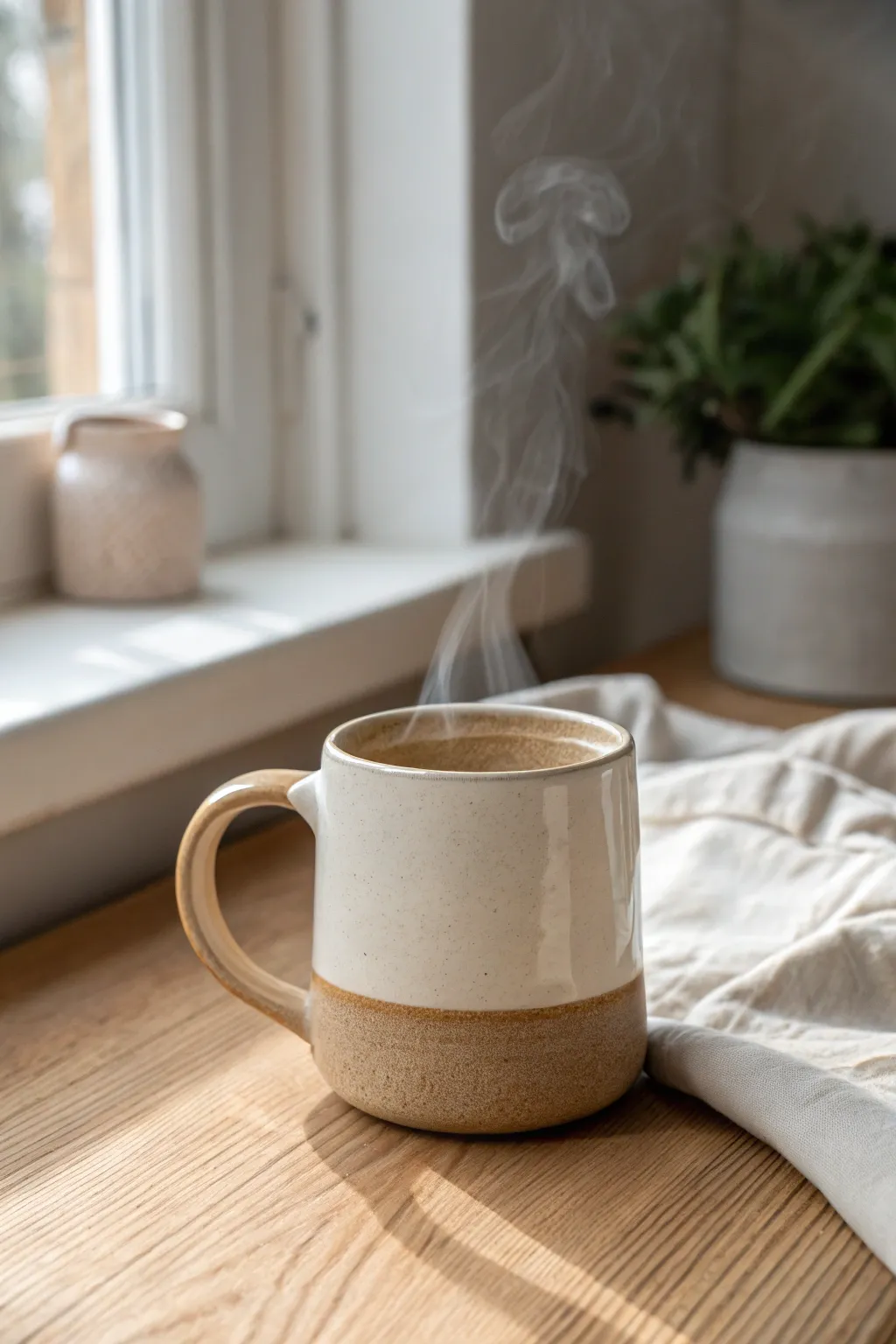 Cozy kiln-fired mug with a big comfy handle and simple glossy glaze, made for everyday tea.